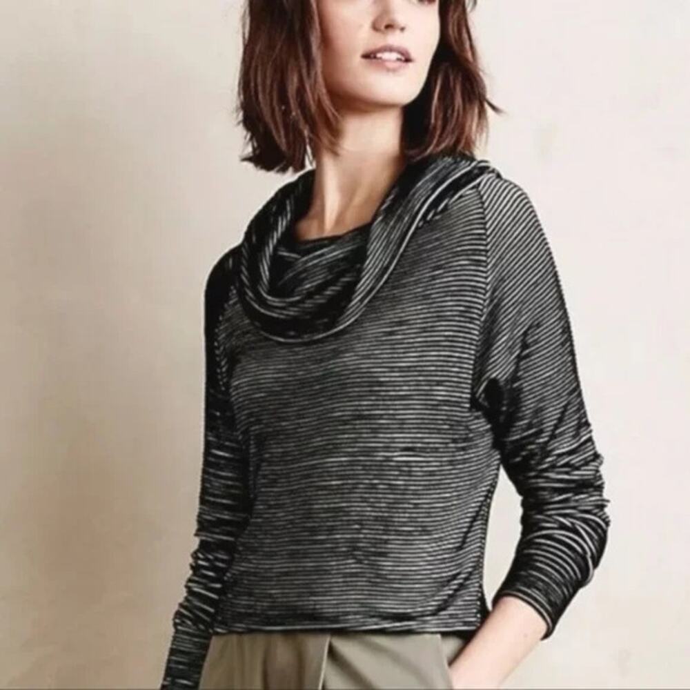 Anthropologie Dolan Women's Size L Black Textured Cowl Neck Chunky Knit Sweater
